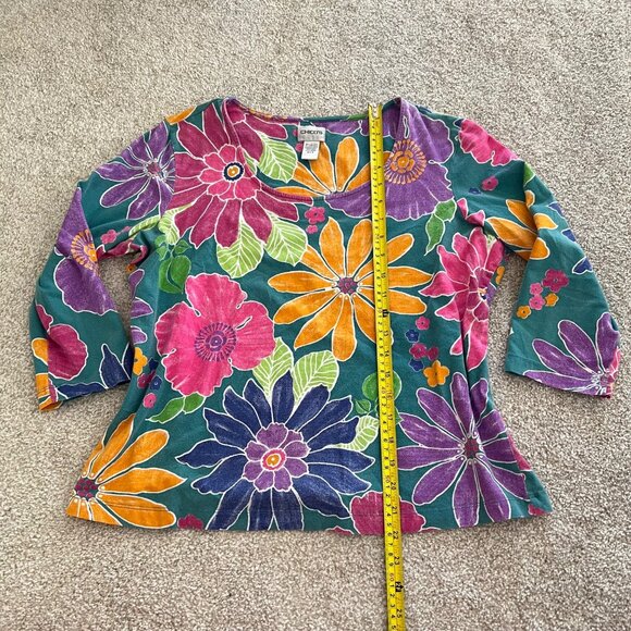 Y2K Retro Floral Colorful Print 100% Cotton Stretch Top - Picture 6 of 8